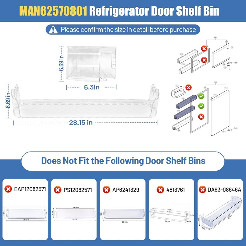 iouxvt MAN62570801 Refrigerator Door Shelf Bin Compatible With LG Kenmore Refrigerator Parts Replacement Fridge Door Shelf LTCS24223S LTCS24223D LTWS24223S LRTLS2403S Fridge Door Basket Right - Image 2